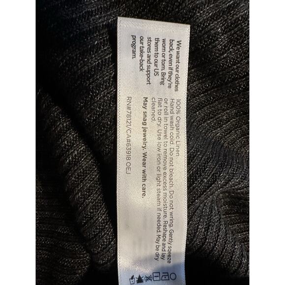 Eileen Fisher Womens Ribbed Long Sleeve Organic Linen Top Size Dark Gray - Picture 7 of 8